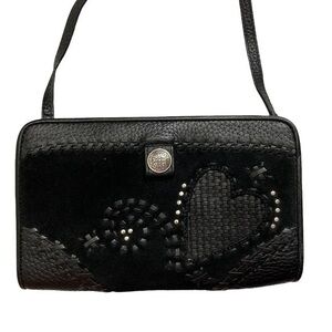 Brighton black suede leather embellished hearts convertible clutch mini bag